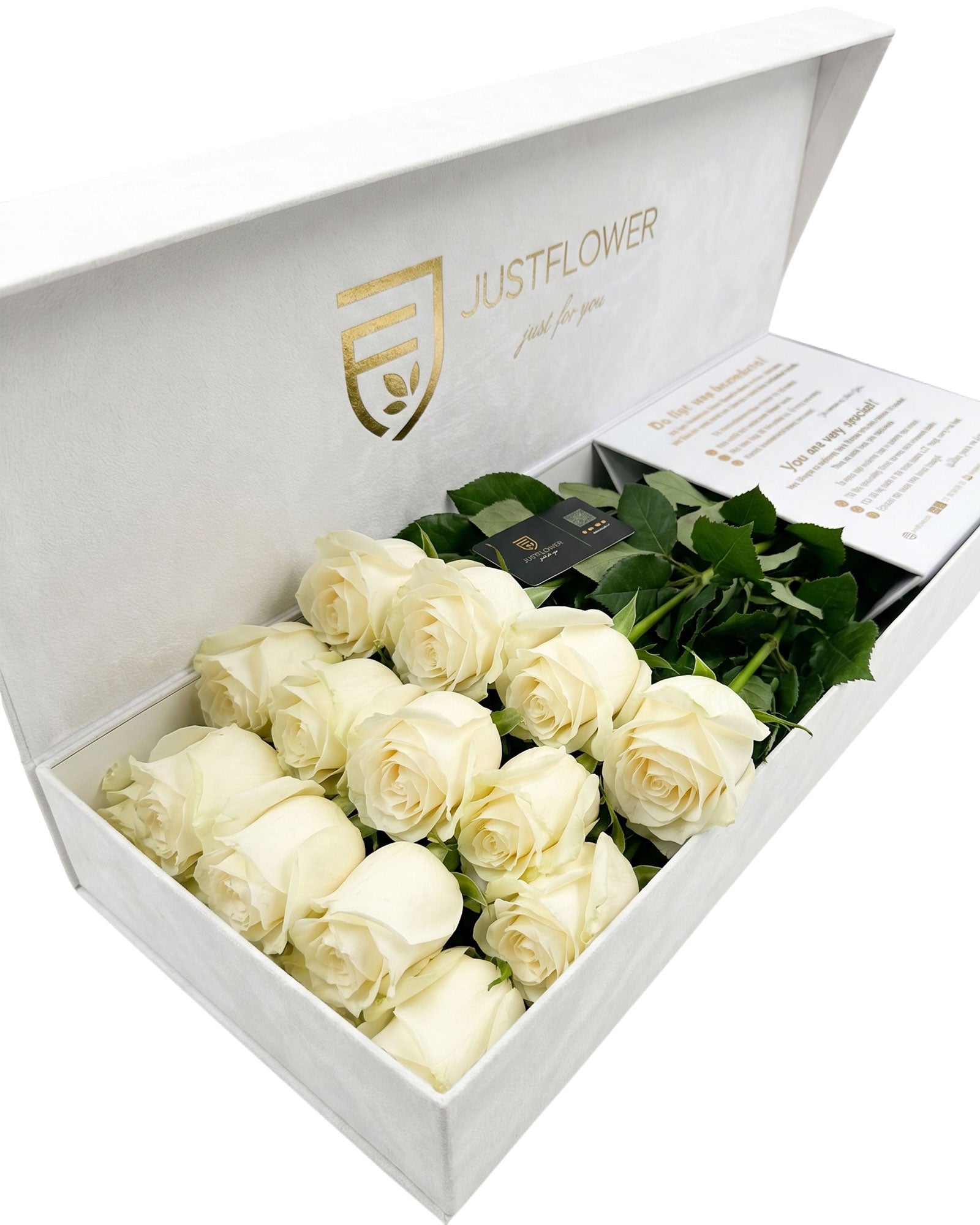 Flowerbox in Weiss mit frischen weissen Rosen in luxuriöser Geschenkbox – JustFlower Schweiz