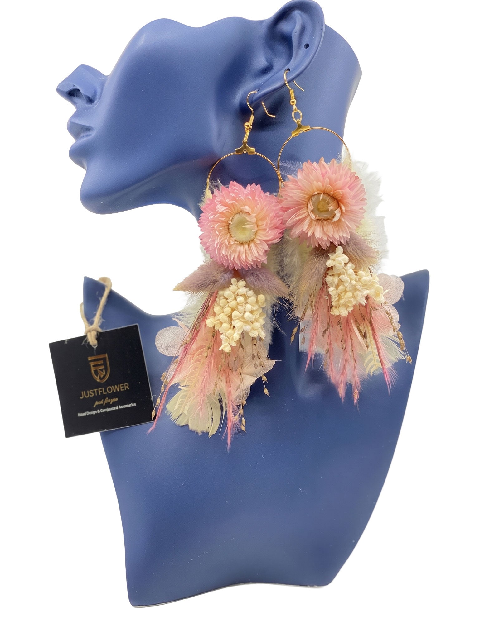 Handgefertigte Ohrringe mit Trockenblumen in Pastellfarben – floraler Schmuck von JustFlower