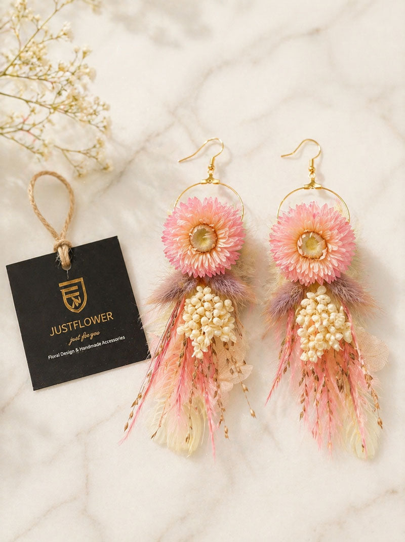 Florale Ohrringe mit rosa Trockenblumen – eleganter Design von JustFlower