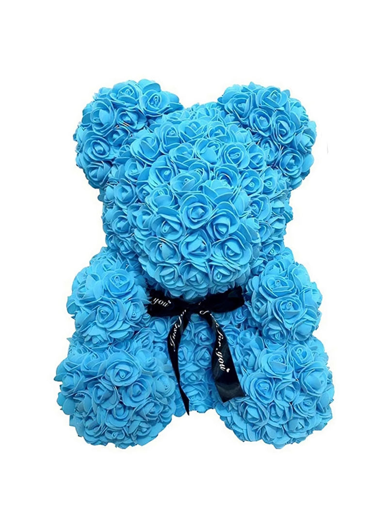 Blauer Rosenbär 25 cm – Ewiger Bär aus Kunstrosen, perfektes Geschenk für den Valentinstag und besondere Anlässe