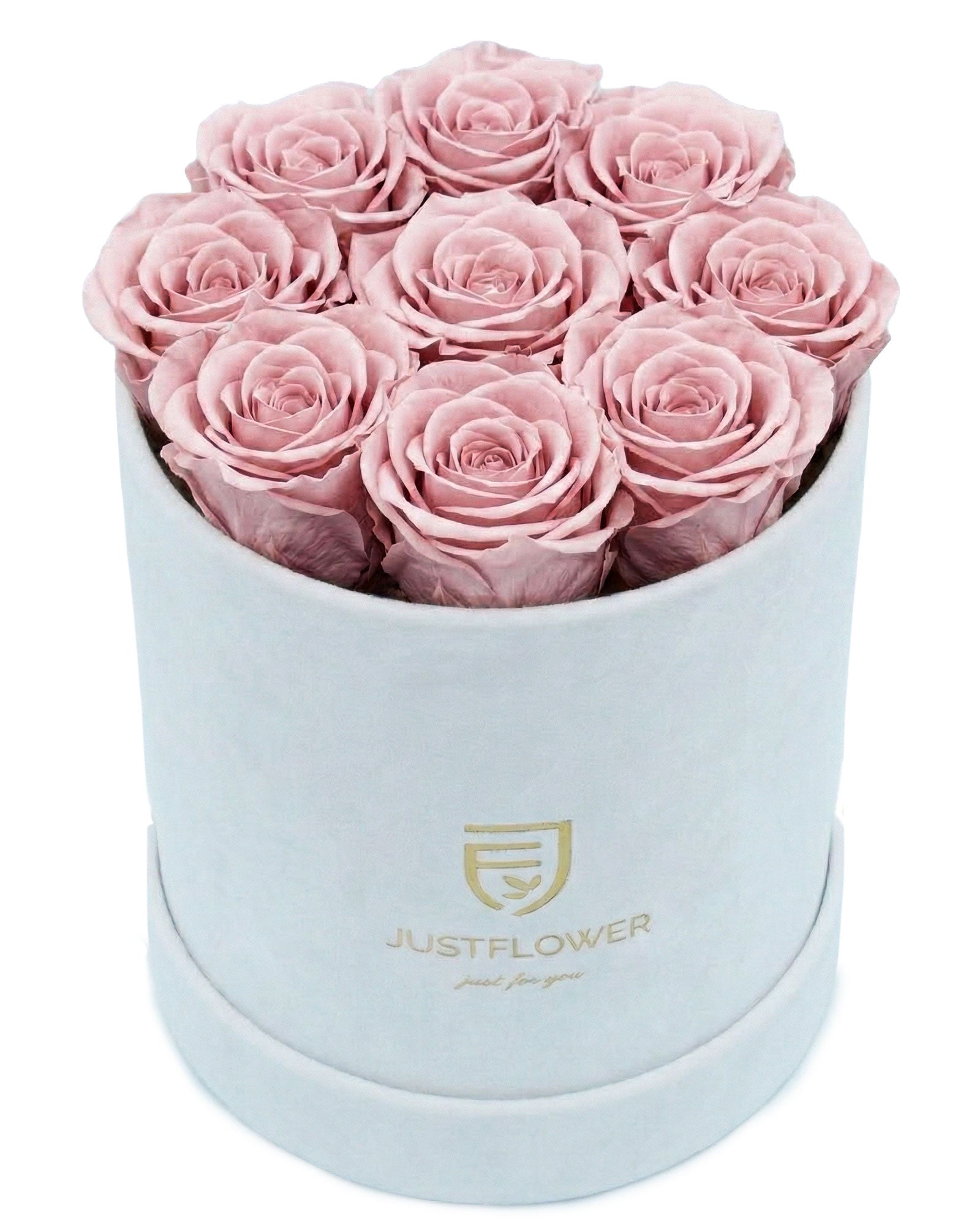 Infinity Rosenbox in Weiss mit zarten rosa Rosen – stilvolle Geschenkidee Schweiz