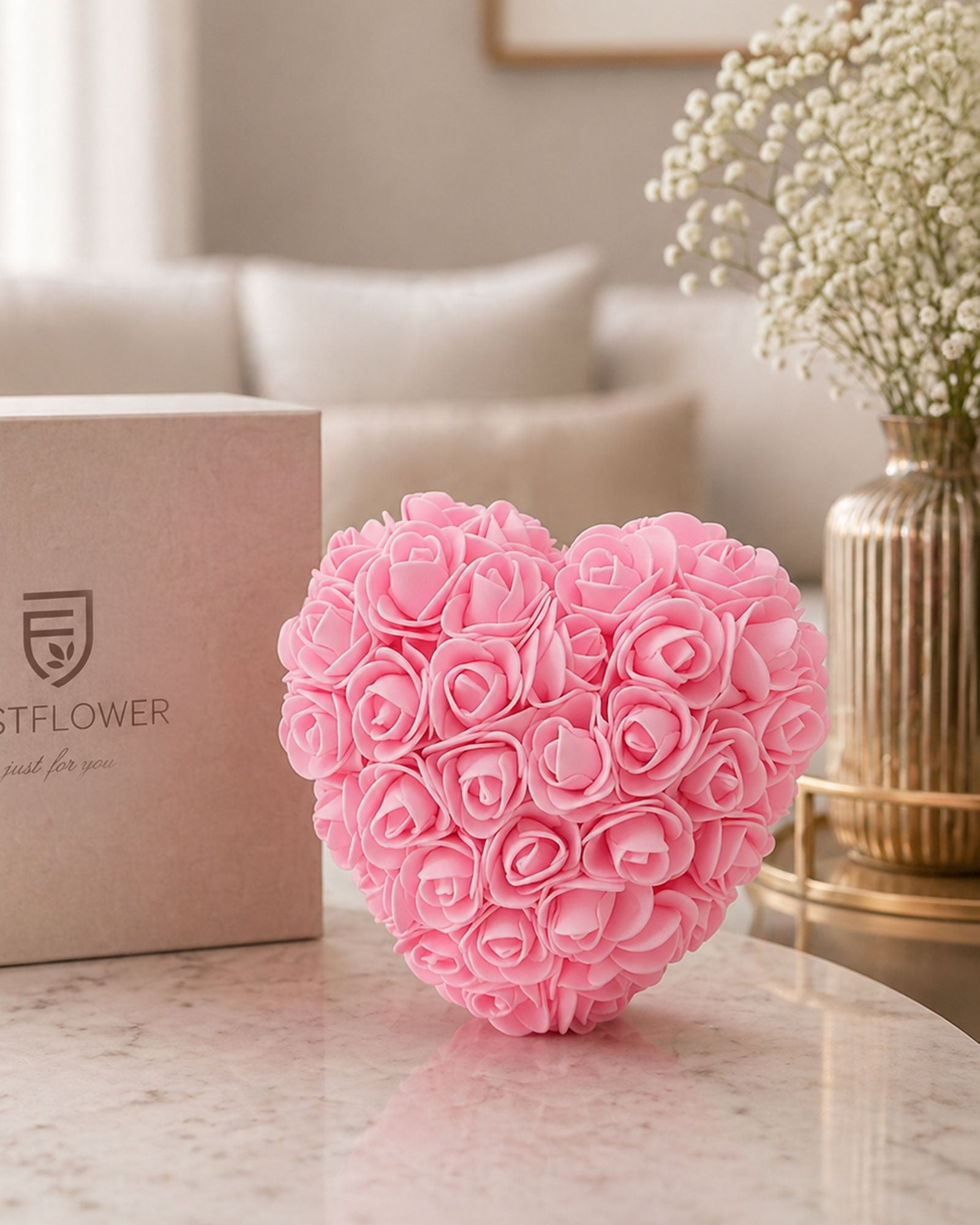 Rosenherz in Rosa als dekoratives Geschenk für Zuhause, Geburtstag oder Muttertag