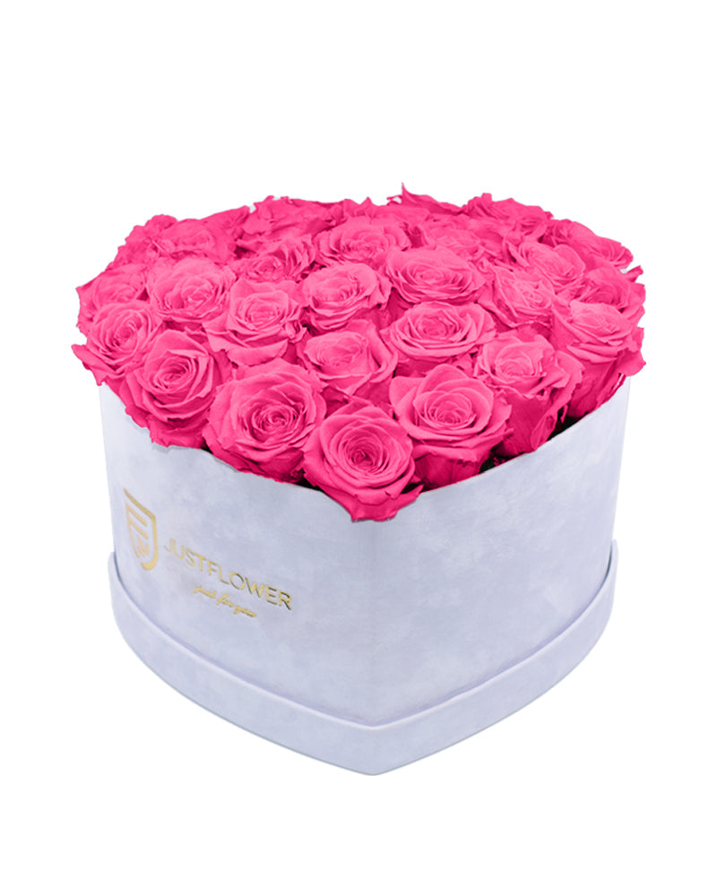 Herzförmige Rosenbox mit  rosa Infinity-Rosen – elegantes und romantisches Geschenk