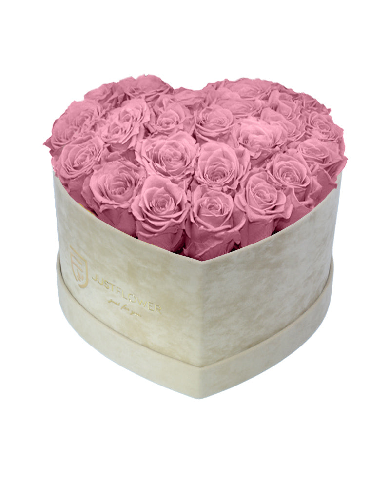 Rosenbox Herz mit Infinity Rosen in Vintage Pink – Dieses edle Herz aus konservierten Infinity Rosen in Vintage Pink verkörpert Eleganz und Stil. Die ewigen Rosen bleiben über lange Zeit frisch und lebendig. Ein perfektes Geschenk für besondere Momente. Bestellen, verschenken oder kaufen Sie diese exquisite Rosenbox bei JustFlower.ch.