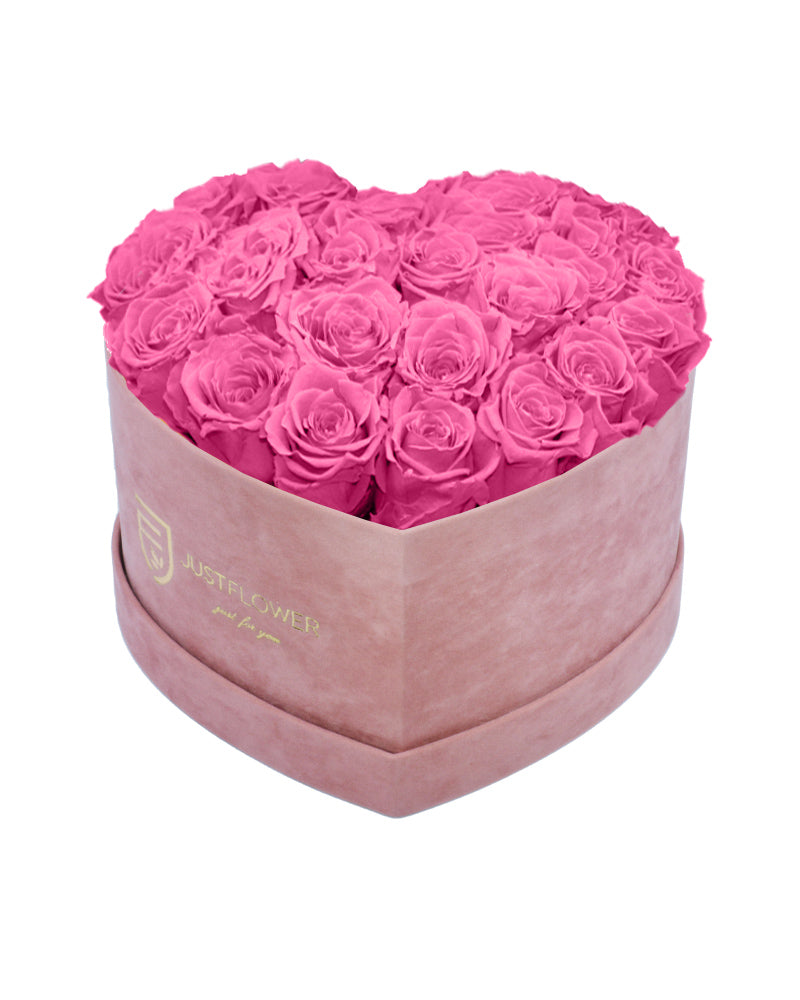 Rosenbox mit Infinity Rosen in Babypink – Ein elegantes Rosenbox Herz, gefüllt mit konservierten babypinken Rosen. Ideal für zarte und liebevolle Momente. Bestellen Sie Ihr Rosenbox Herz bei JustFlower.ch!