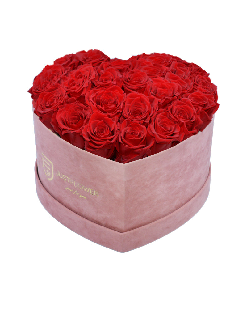 Rosenbox mit Infinity Rosen in Rot – Ein elegantes Rosenbox Herz, gefüllt mit konservierten roten Rosen, die pure Leidenschaft und Liebe symbolisieren. Perfekt als Geschenk oder für besondere Anlässe. Bestellen, verschenken oder kaufen Sie dieses edle Rosenbox Herz bei JustFlower.ch.