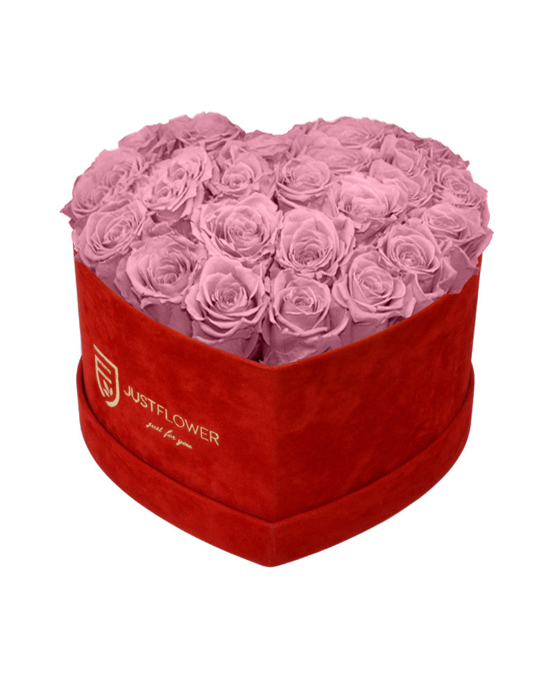 Rosenbox Herz mit ewigen Rosen in Vintage Pink – Ein wunderschönes Rosenbox Herz aus konservierten Vintage Pink Rosen, das zarte Eleganz und Liebe ausstrahlt. Ideal als Geschenk oder für besondere Gelegenheiten. Bestellen Sie diese exklusive Rosenbox bei JustFlower.ch und lassen Sie sich von der Schönheit verzaubern.