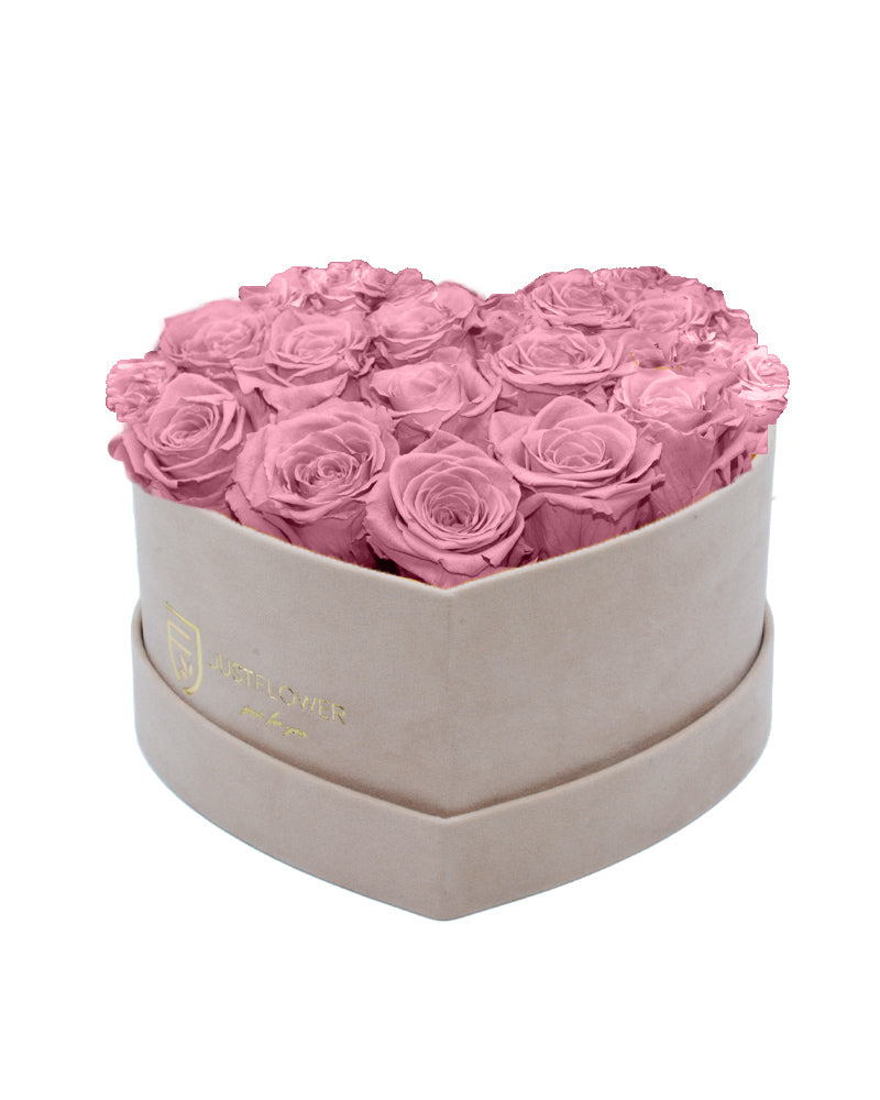 Rosenbox Herz mit Vintage-Pink Infinity Rosen – Diese exklusive Rosenbox in Beige ist gefüllt mit ewigen Vintage-Pink Rosen, die einen Hauch von Romantik und Eleganz verleihen. Die konservierten Rosen behalten ihre natürliche Schönheit und Frische über lange Zeit hinweg, ganz ohne Pflegeaufwand. Bestellen Sie diese luxuriöse Infinity Rosenbox Herz mit Vintage-Pink Rosen bei JustFlower.ch und schenken Sie Ihren Liebsten ein außergewöhnliches Geschenk.
