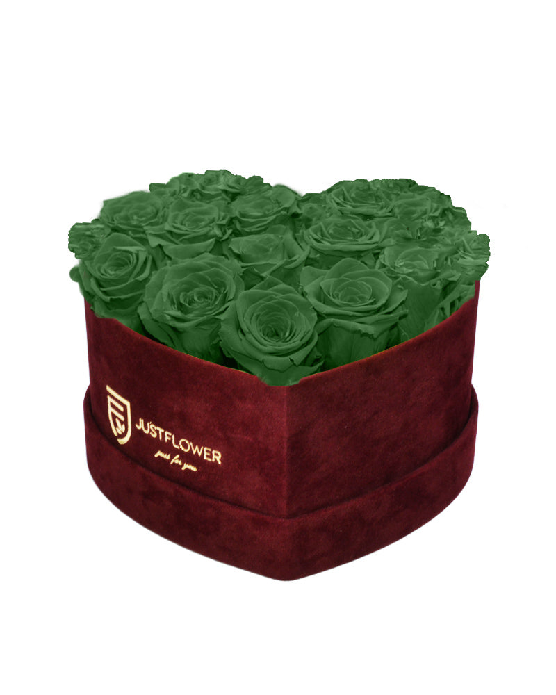 Rosenbox Herz mit Grünen konservierten Rosen – Diese stilvolle Rosenbox in Burgunderrot ist mit ewigen grünen Rosen gefüllt, die für eine beruhigende und frische Ausstrahlung sorgen. Die konservierten Rosen behalten ihre natürliche Schönheit und Farbe über einen langen Zeitraum, ohne Pflegeaufwand. Bestellen Sie diese exklusive Infinity Rosenbox Herz mit ewigen Rosen bei JustFlower.ch und schenken Sie ein außergewöhnliches Geschenk, das lange in Erinnerung bleibt.