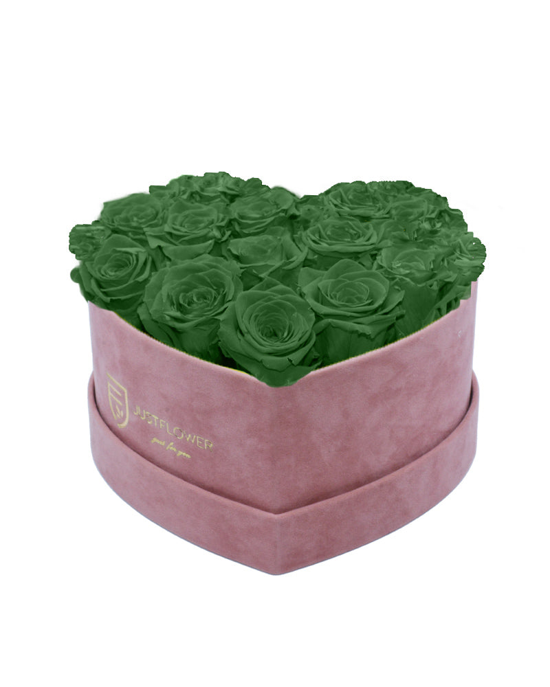 Infinity Rosenbox Herz mit grünen Infinity Rosen – Bringen Sie frische Eleganz in Ihr Zuhause mit dieser Infinity Rosenbox. Die konservierten grünen Rosen bieten einen einzigartigen, natürlichen Charme und bleiben dank der ewigen Rosen in perfektem Zustand. Die Velvet Rosenbox rundet das Design ab und ist das ideale Geschenk für besondere Anlässe. Bestellen Sie Ihre Infinity Rosenbox bei JustFlower.ch und erleben Sie die zeitlose Schönheit von ewigen Rosen.