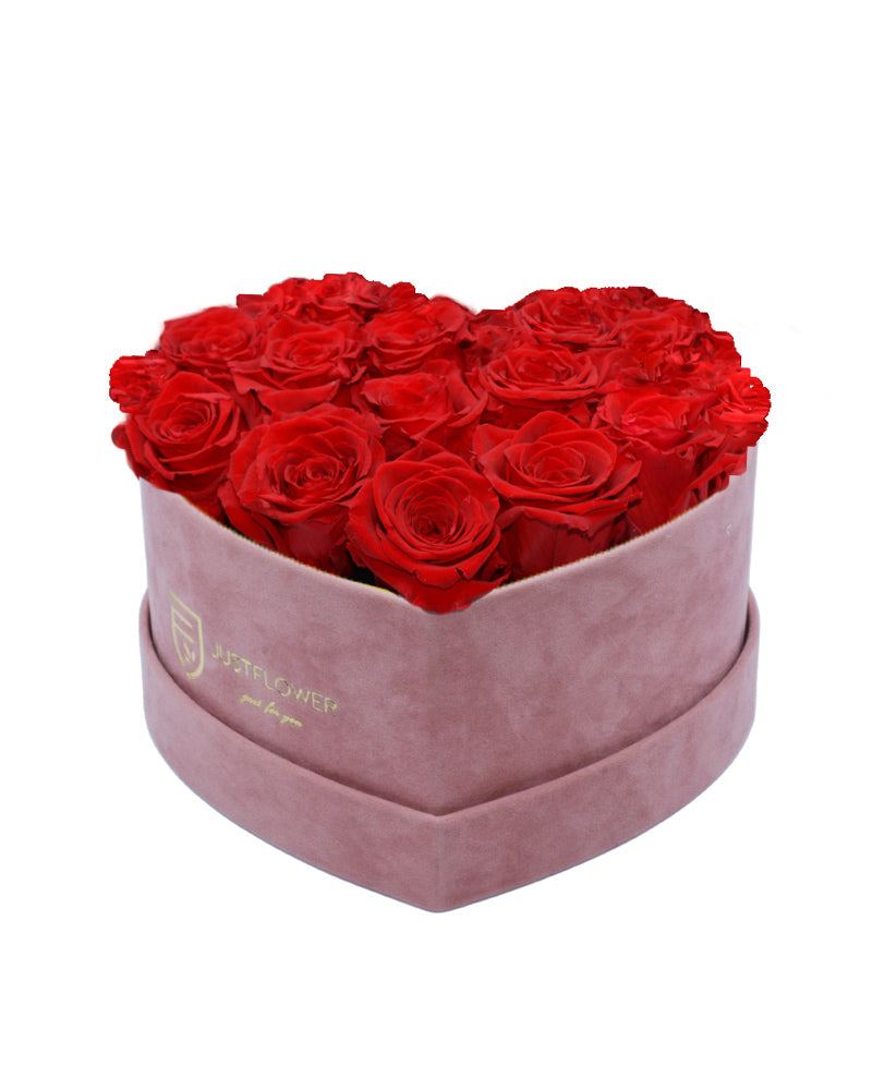 Infinity Rosenbox Herz mit roten Infinity Rosen – Diese wunderschöne Infinity Rosenbox Herz enthält konservierte rote Rosen, die perfekt in einer edlen Velvet Rosenbox arrangiert sind. Bestellen Sie diese einzigartige Rosenbox bei JustFlower.ch und machen Sie jeden Moment zu etwas ganz Besonderem.