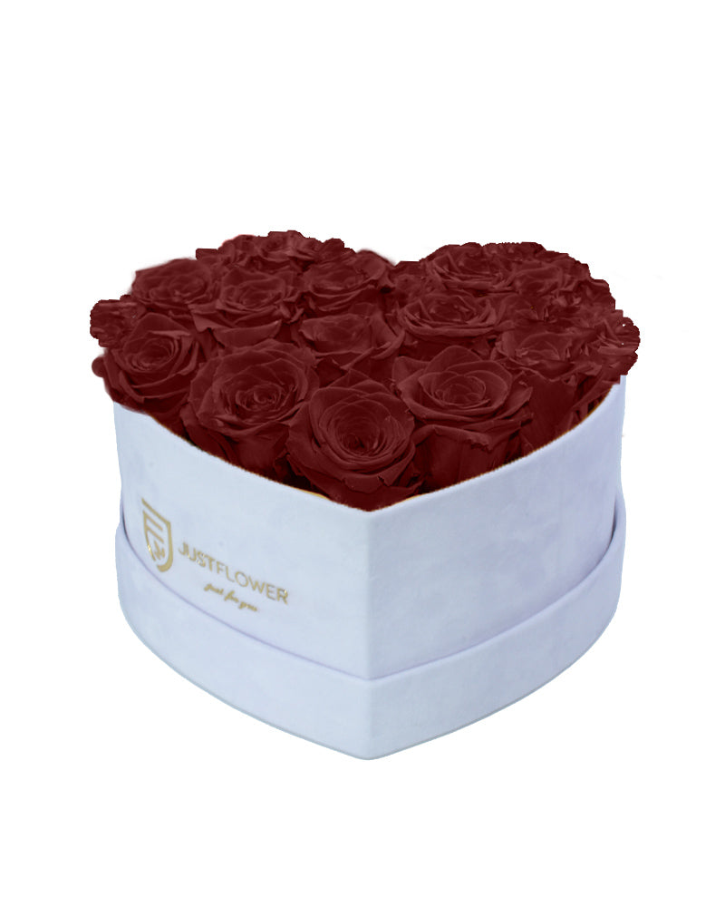 Rosenbox Herz mit burgunderfarbenen konservierten Rosen – Diese wunderschöne Infinity Rosenbox ist mit edlen, burgunderfarbenen konservierten Rosen gefüllt und verleiht jedem Anlass eine luxuriöse Note. Perfekt für Romantik und elegante Geschenke. Bestellen Sie diese atemberaubende Rosenbox Herz mit ewigen Rosen bei JustFlower.ch.