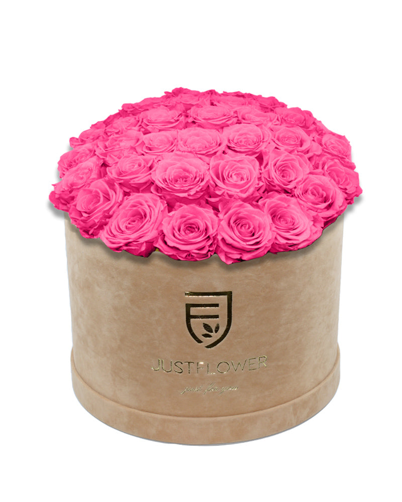 Rosenbox mit pinken Infinity Rosen – Bestellen Sie diese elegante Infinity Rosenbox mit konservierten Rosen bei JustFlower.ch und bringen Sie ewige Schönheit in Ihr Zuhause.