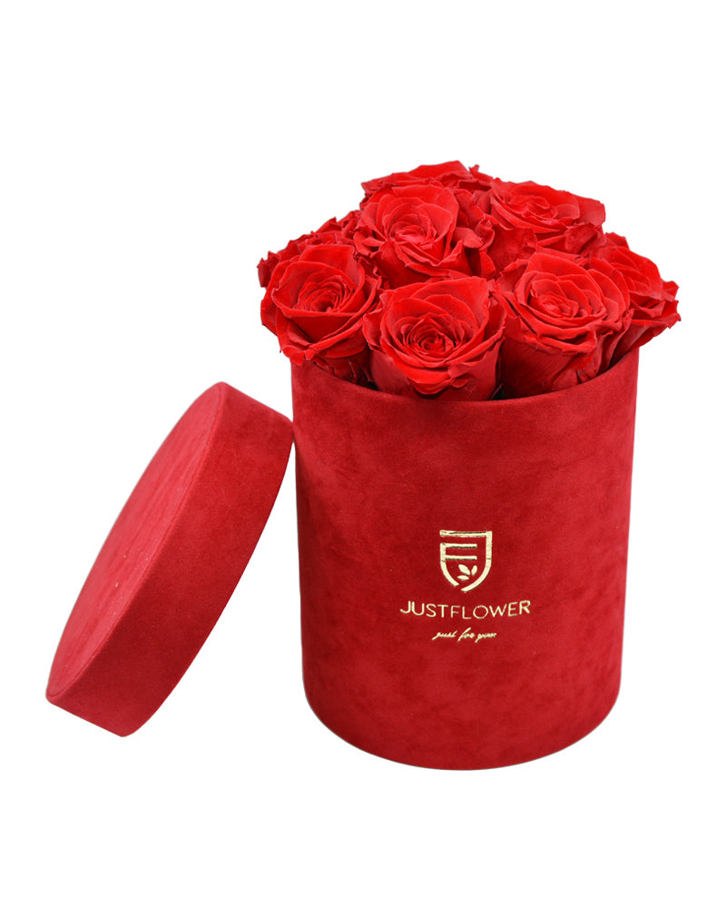 Rosenbox von JustFlower.ch enthält ewige rote Rosen. Verleihen Sie jedem Anlass eine besondere Note und bestellen Sie diese außergewöhnliche Rosenboxox noch heute bei JustFlower.ch.